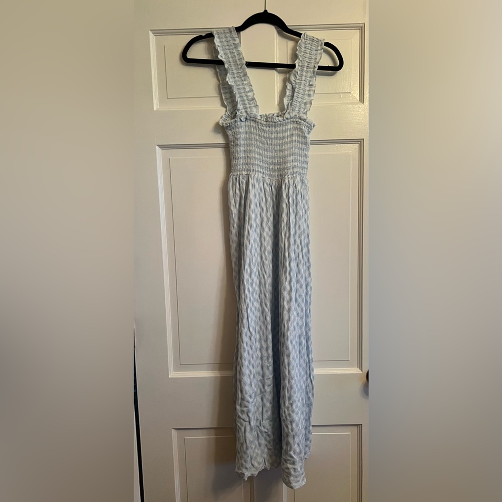 Petal & Pup Light Blue and white checkered Maxi Dress